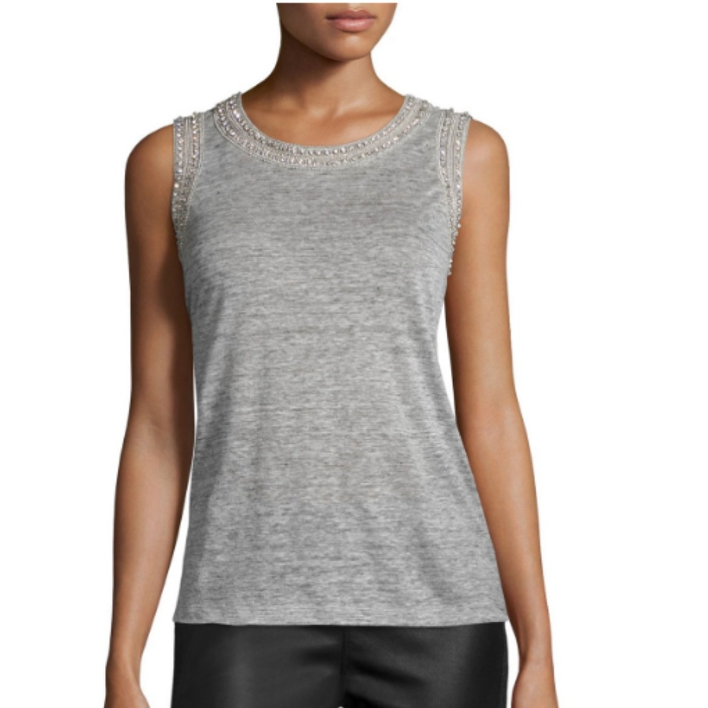 Lucy Embellished Sleeveless Linen Top